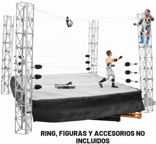 Vista 2 de Figura de acción de lucha Toy Company, con cuadrilátero Add an Elevated Highwire Battle Area to Wrestling Figure Rings with 4 Beams, Ring Rope &