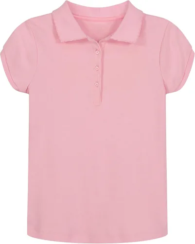 Vista 13 de Nautica Camisa polo de manga corta para uniforme escolar para niñas, cierre de botón, tela de piqué suave