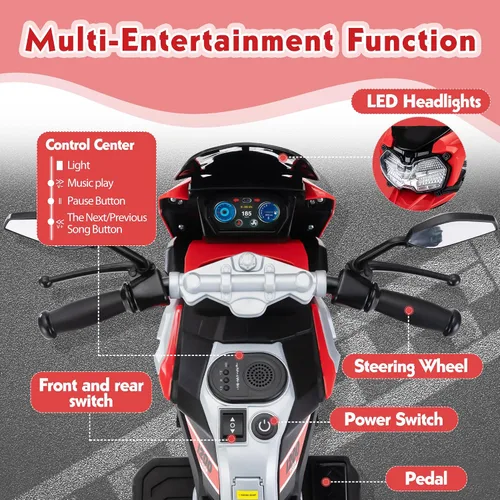 Vista 6 de TOBBI - Motocicleta para niños, eléctrica, estilo motocross, bicicleta para niños pequeños con ruedas de entrenamiento, juguetes de 12V, batería