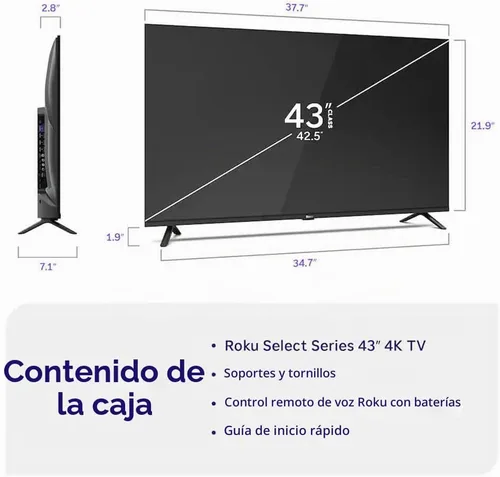 Vista 3 de Roku Paquete de transmisión de 43" Select Series 4K Smart TV HDMI CPS 2026