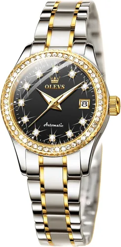 Vista 7 de OLEVS - Reloj automático para mujer de oro, lujo con diamante, de cuerda automática, relojes de pulsera para damas impermeables, luminosos, con fecha