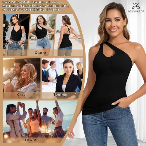 Vista 2 de JOYSHAPER Camisola moldeadora con brasier integrado de compresión halter para mujer, control de abdomen, brasier acolchado Halter Neck & V Neck #5