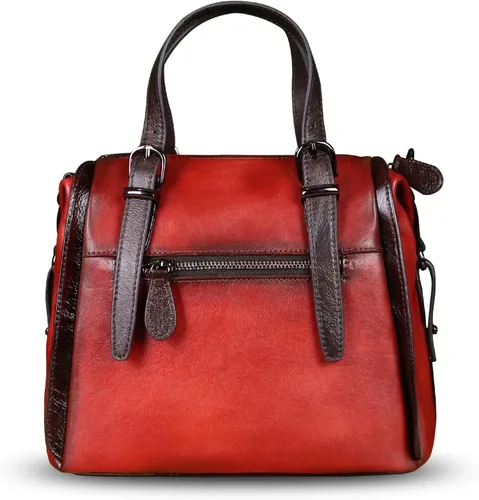 Vista 3 de Bolsos de cuero genuino para mujer, con asa superior, bolso bandolera vintage