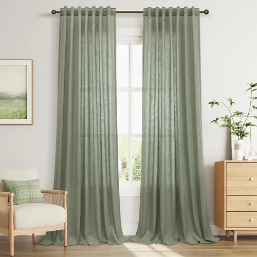 Vista 35 de Joywell - Cortinas de lino de 96 pulgadas de largo para sala de estar Natural