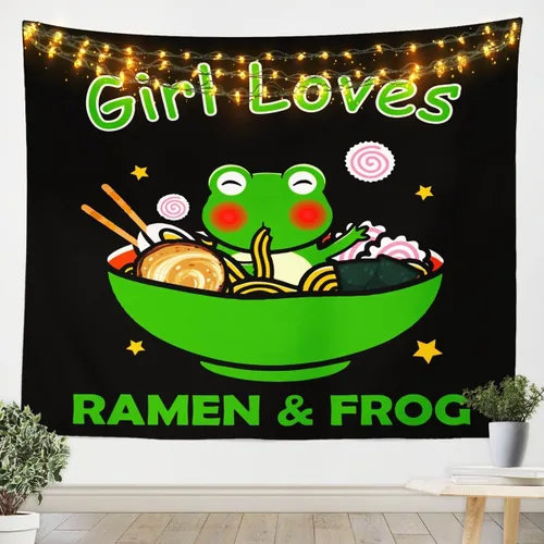 Vista 3 de Feelyou Bonito tapiz de ajolote de dibujos animados, Salamandra, tapiz para colgar en la pared para niños y niñas, tapiz de pared de ajolote negro