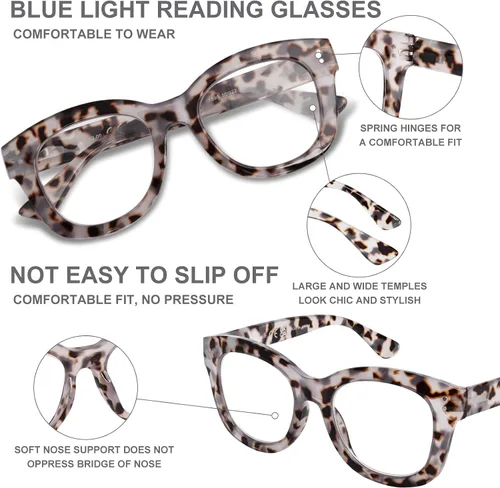 Vista 4 de Oprah Style - Lentes de lectura para mujer, de gran tamaño, con bloqueo de luz azul, para lectura de computadora con bisagra de resorte