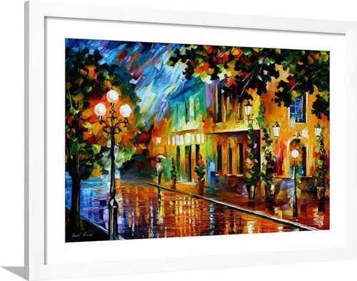 Vista 12 de ART.COM Arte enmarcado para pared, diseño de flores nocturnas de Leonid Afremov, decoración escénica, 18 x 12 pulgadas, marco negro con paspartú