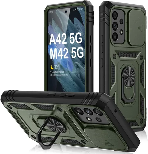Vista 31 de PASNEW Funda militar para iPhone 13 Pro Max, cubierta de cámara deslizante y soporte de anillo de metal de 360°, carcasa rígida multicapa resistente