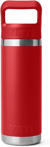 Vista 7 de YETI Rambler Botella de 18 onzas, aislada al vacío, de acero inoxidable con tapa de popote a juego de colores, rojo rescate