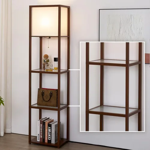 Vista 20 de Lámpara de pie con estantes, moderna lámpara de estante cuadrada con pantalla blanca, lámpara de pie de esquina para sala de estar, dormitorio