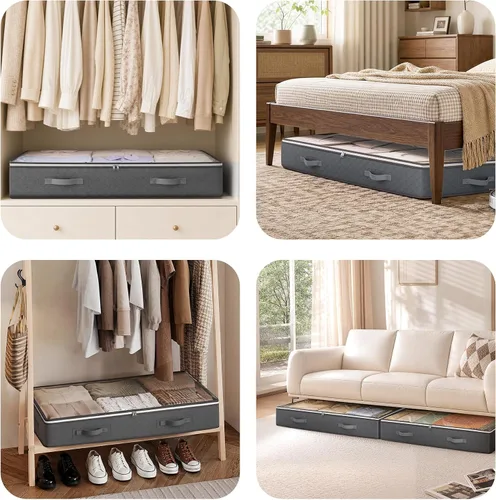Vista 8 de Budding Joy - Contenedores de almacenamiento debajo de la cama de 90L, organizador de bolsas de almacenamiento debajo de la cama de gran capacidad