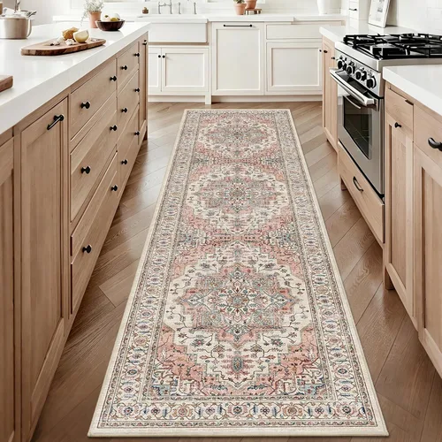 Vista 38 de Alfombra de pasillo vintage de 2 x 6 pies de pelo bajo Marrón beige