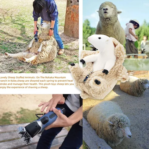 Vista 5 de Furvana Animal de peluche de oveja afeitada, juguete de peluche de oveja, lindo peluche para niñas, amigo de mascota durmiendo, animal de peluche