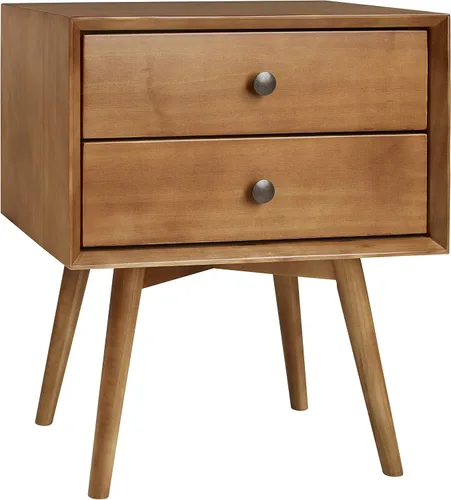 Vista 9 de Walker Edison Mesita de noche de madera moderna de mediados de siglo, cajón de almacenamiento y estante mesita de noche, 1 paquete, caramelo
