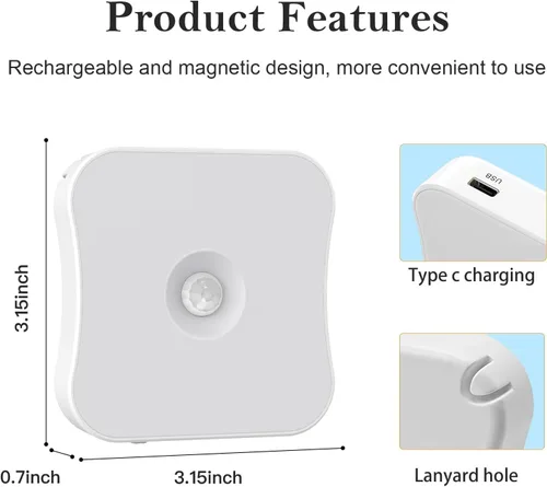 Vista 3 de Luz recargable con sensor de movimiento para interiores, luces de escalera recargables, lámpara de noche a batería, inalámbrica, se pega