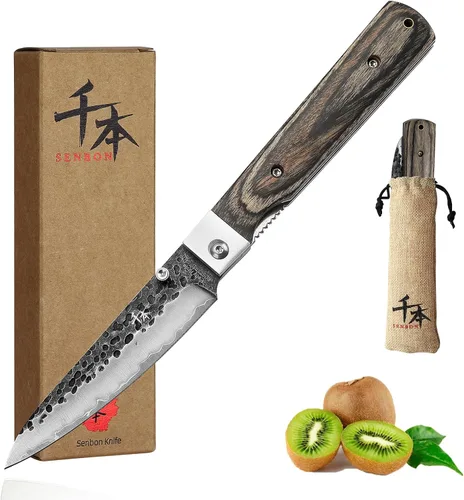 Vista 7 de Cuchillo de chef plegable afilado de acero inoxidable forjado 440A, cuchillo de fruta, mango de madera colorida, barbacoa de camping, cuchillo