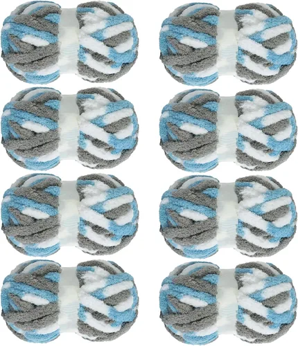 Vista 12 de MABOZOO Hilo Grueso Tie Dye para Tejer a Ganchillo Paquete de 8, Hilo de Chenilla Jumbo Esponjoso, Hilo de Felpa Suave Voluminoso, Hilo Gigante