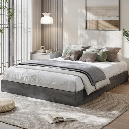 Vista 14 de GarveeHome - Marco de cama con plataforma de madera, marco de cama individual sin cabecero Marco de cama de suelo, diseño de perfil bajo, soporte