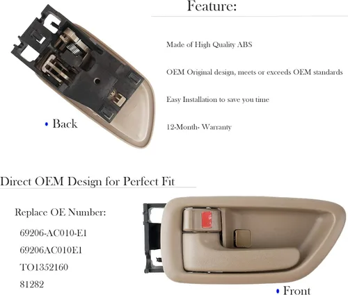 Vista 2 de Manija de puerta interior interior delantera trasera izquierda del lado del conductor para Toyota Avalon 2000-2004, Sequoia 2001-2007, Tundra