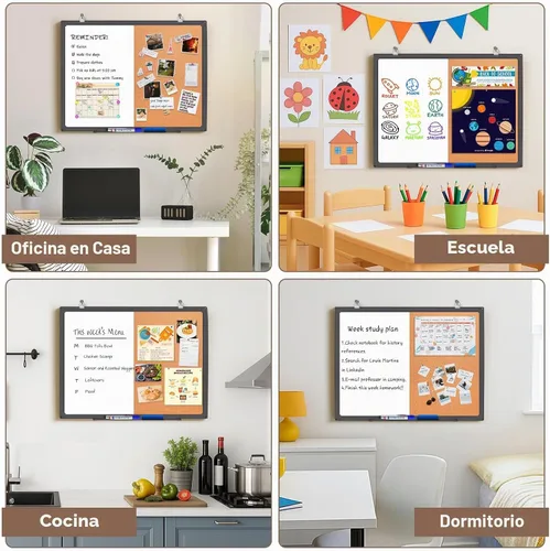 Vista 2 de maxtek - Pizarra blanca combinada y tablero de corcho para anuncios 24 x 18, pizarra blanca magnética, tablero combinado de borrado en seco