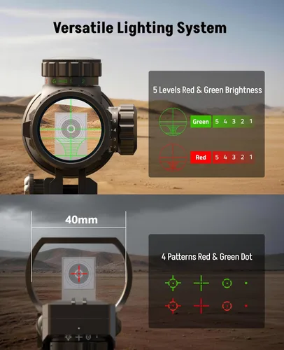 Vista 5 de MidTen Combo de alcance AO 4-16x50 con mira láser dual verde/roja, combo 5 en 1 con alcance óptico iluminado dual y mira holográfica de 4 retículas