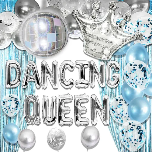 Vista 11 de 37 PIEZAS Bailarina Reina 17 Globos Bailarina Reina Decoraciones de Fiesta Mamma Mia 17 Cumpleaños Decoración Plata Azul 17 Decoración de Cumpleaños