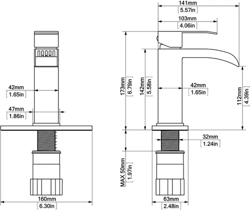 Vista 3 de Grifo de baño cascada negro – Grifo de lavabo de baño de una sola manija negro mate de 1 o 3 agujeros Grifo de tocador sólido de un solo orificio