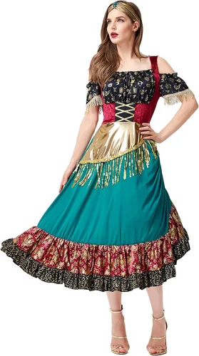 Vista 4 de Honeystore Disfraz medieval de Halloween para mujer, vestido renacentista gitano