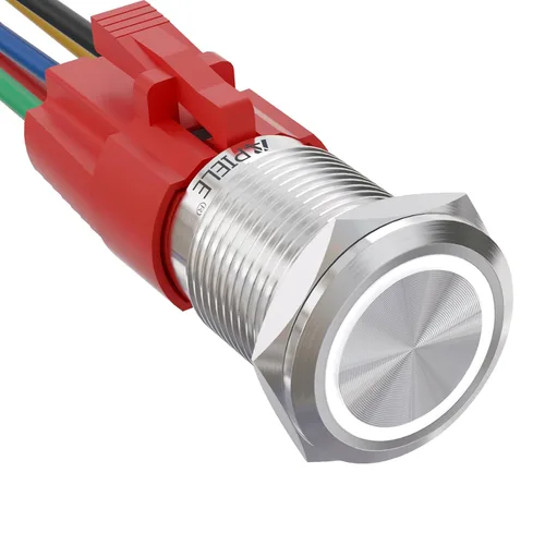 Vista 17 de APIELE - Interruptor de botón de encendido de pestillo de 16mm, 12 V CC, carcasa negra con cabeza de ojo de ángel LED para orificio de montaje