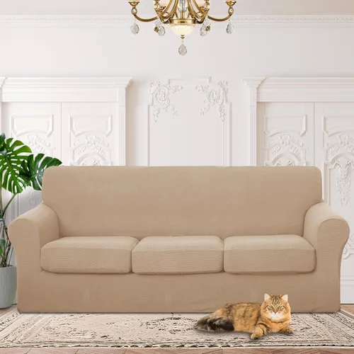 Vista 34 de 2 fundas elásticas para sillas de 1 cojín, protector de muebles, fundas de sofá, lavables, aptas para mascotas, funda antideslizante con parte