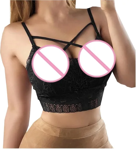 Vista 3 de Sujetador deportivo para mujer, chaleco de encaje de talla grande, parte superior de tubo en la espalda, chaleco sexy con parte inferior hueco