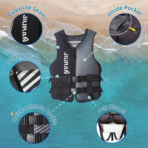 Vista 2 de Chaleco de kayak para adultos con correas para las piernas, chaqueta de chaleco de natación de secado rápido para navegación, pesca, surf, chaqueta