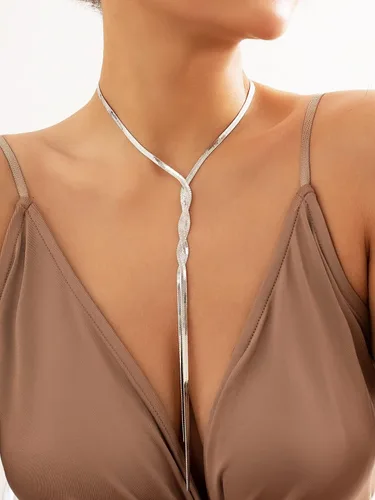 Vista 3 de WDIRARA Collar de cadena larga de serpiente Twist Y Lariat para mujer