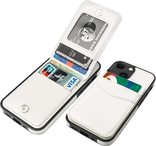Vista 18 de KIHUWEY Funda compatible con iPhone 13 Mini con soporte para tarjeta de crédito, cierre magnético de cuero de alta calidad, resistente funda Negro