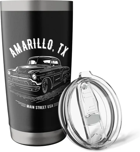 Vista 5 de Amarillo TX Main Street USA Classic Hotrod - Vaso aislado de acero inoxidable con diseño de auto