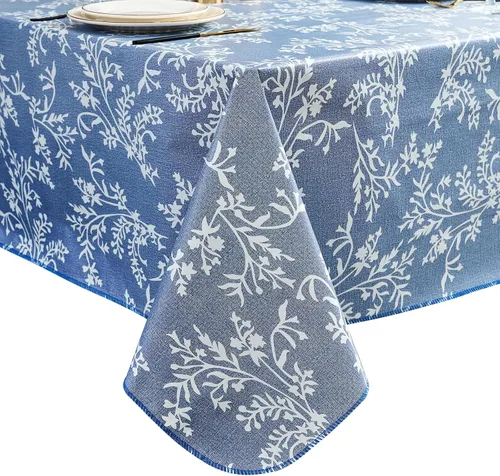 Vista 25 de LIBERECOO Mantel de vinilo resistente con reverso de franela, mantel de plástico impermeable a prueba de aceite, resistente a las manchas, lavable