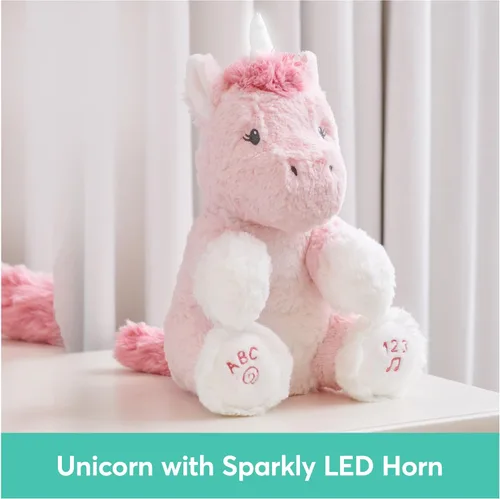 Vista 2 de GUND Baby Alora The Unicorn - Juguete sensorial animado de peluche, canta canción ABC y 123 canciones contando, rosa, 11 pulgadas