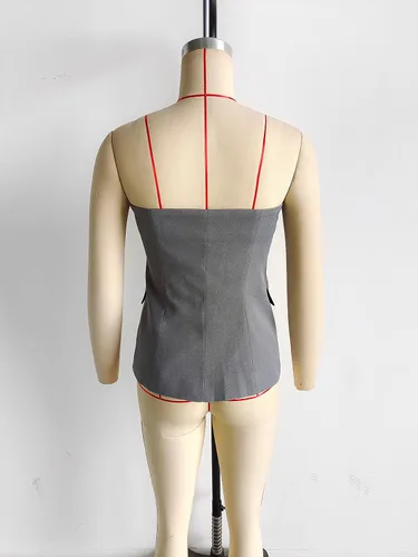 Vista 8 de Lerzykoy - Chaleco de traje sin tirantes para mujer, con botones frontales, chaleco formal con bolsillos