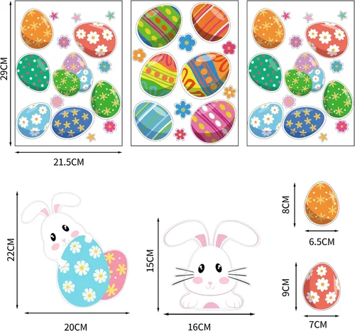 Vista 5 de CCINEE Lindas calcomanías de Pascua para decoración del hogar, huevos de Pascua de conejito para ventanas, 12 hojas