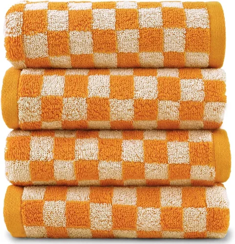 Vista 8 de Jacquotha Paquete de 4 toallas de mano suaves, juego de toallas faciales a cuadros verdes para baño, toallas de cocina decorativas de secado rápido