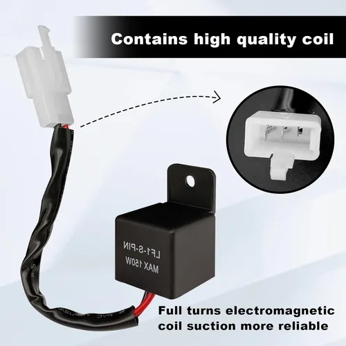 Vista 5 de Relé intermitente LED de 2 pines, relé de 12 V para relés de señal de giro LED de coche, relé de flash ajustable, kit de conectores de cableado
