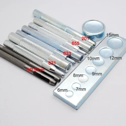Vista 6 de DIY Leather Craft 11pcs Herramienta de artesanía Troquel Punch Snap Kit remache Setter con base para perforar e instalar botón de remache