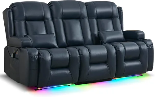Vista 30 de URRED Sofá reclinable Power Loveseat con masaje y calor, gris ceniza