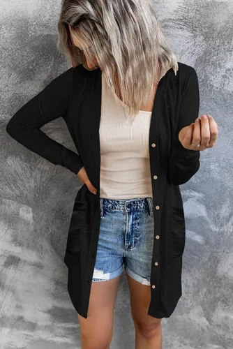 Vista 2 de MEROKEETY Cárdigan ligero de manga larga con botones y bolsillos para mujer