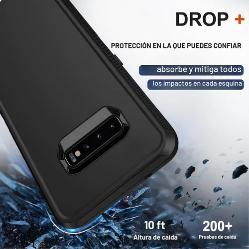 Vista 4 de Funda para Samsung Galaxy S10 con funda de clip para cinturón, 2 protectores de pantalla, [protección contra caídas de grado militar] Funda Negro