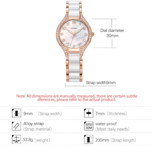 Vista 2 de SINOBI Relojes analógicos de cuarzo para mujer, pulsera de diamantes para mujer, reloj impermeable para mujer, 9848-oro, Relojes de cuarzo