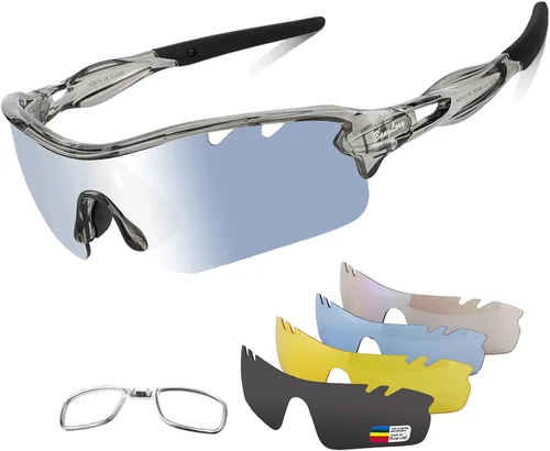 Vista 17 de BangLong Polarized UV400 Sports Sunglasses with 5 Lenses for Men Women TR90 Flexible Frame, 5 Interchangeable Lens with RX Insert, 0.9oz Sports