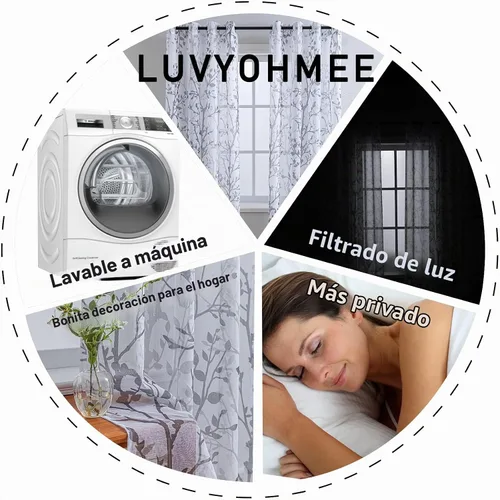 Vista 8 de Luvyohmee - Cortinas blancas y grises de 63 pulgadas de largo, 2 paneles, cortinas semi transparentes para ventanas para sala de estar/dormitorio