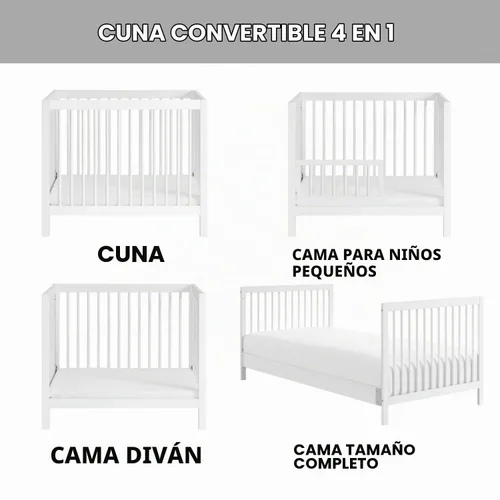 Vista 2 de Oxford Baby Essentials Island Mini cuna convertible 4 en 1 con husillos redondos, color blanco