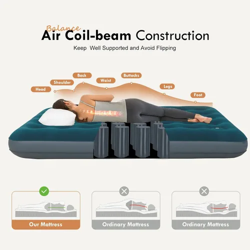 Vista 2 de Colchón de aire de camping de tamaño completo con bomba de pie incorporada, cama inflable inflable colchón colchón para dormir